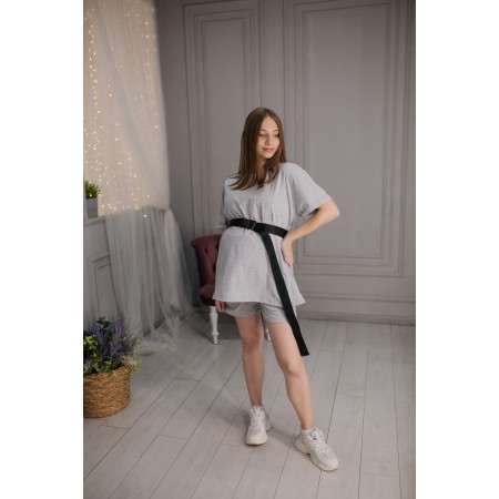 Комплект для вагітних шорти з кишенями і футболка оверсайз Сірі